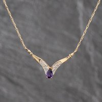Second Hand 9ct Two Colour Gold Amethyst & Diamond Pendant & 15 Inch Prince Of Wales Chain 41143633