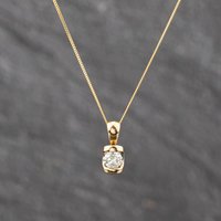 Second Hand 9ct Yellow Gold Diamond Single Stone Pendant & 18 Inch Curb Chain 41143636