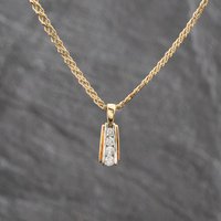 Second Hand 9ct Two Colour Gold 0.45ct Brilliant Cut Diamond Four Stone Pendant & 18 Inch Curb Chain 41143637