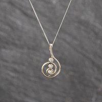 Second Hand 9ct White Gold 0.09ct Diamond Set Spiral Pendant & 18 Inch Curb Chain 41143645