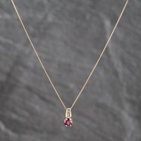 Second Hand 9ct Two Colour Gold Ruby & 0.01ct Diamond Pendant & 18 Inch Curb Chain 41143670