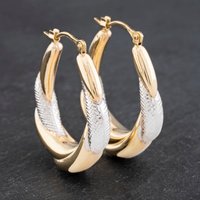 Second Hand Two Colour Gold Large Patterned Creole Earrings 41172887