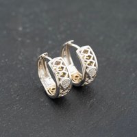 Second Hand 9ct White Gold 13.2mm Brilliant Cut Diamond Openwork Hoop Earrings 41173693