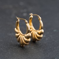 Second Hand 9ct Yellow Gold 23mm Embossed Creole Earrings 41173772