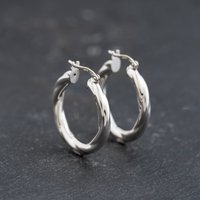 Second Hand 9ct White Gold Twisted Hoop Earrings 41173783