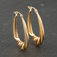 Second Hand 9ct Yellow Gold 34mm Patterned Creole Earrings 41173847