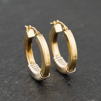 Second Hand 9ct Two Colour Gold 23mm Patterned Hoop Earrings 41173851