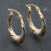 Second Hand 9ct Two Colour Gold 22mm Patterned Creole Earrings 41174034