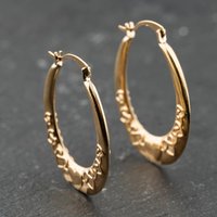 Second Hand Yellow Gold 24.7mm Celtic Hearts Pattern Creole Earrings 41174114
