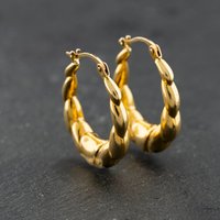 Second Hand Yellow Gold Oval Embossed Creole Earrings 41174205