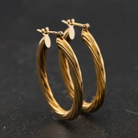 Second Hand 9ct Yellow Gold Twist 28mm Hoop Earrings 41174356