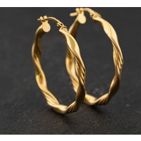 Second Hand Yellow Gold Twist 31mm Hoop Earrings 41174360
