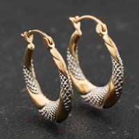 Second Hand Two Colour Gold Patterned 22mm Creole Earrings 41174394