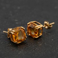 Second Hand Yellow Gold Citrine Cushion 8.2mm Stud Earrings 41174441