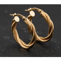 Second Hand Yellow Gold Twisted Triple 22mm Hoop Earrings 41174460