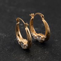 Second Hand Two Colour Gold 17mm Cat & Paw Print Creole Earrings 41174523