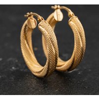 Second Hand Yellow Gold 23mm Twist Frosted Pattern Hoop Earrings 41174528