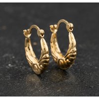 Second Hand Yellow Gold 14mm Small Patterned Creole Earrings 41174543