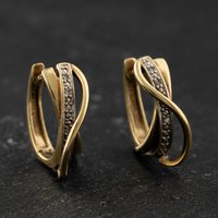 Second Hand 9ct Two Colour Gold 16mm 0.03ct Diamond Set Hoop Earrings 41174615