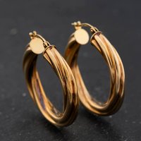Second Hand 9ct Yellow Gold 30mm Twist Hoop Earrings 41174663