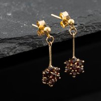 Second Hand Yellow Gold 25mm Garnet Cluster Dropper Earrings 41174671