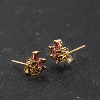 Second Hand 9ct Yellow Gold Ruby & 0.06ct Diamond 9mm Stud Earrings 41174674