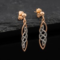 Second Hand Two Colour Gold 23mm Celtic Dropper Earrings 41174686