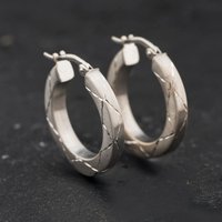 Second Hand 9ct White Gold 20.5mm Diamond Cut Hoop Earrings 41174689