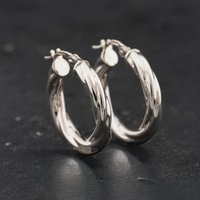 Second Hand 9ct White Gold 21.5mm Twist Hoop Earrings 41174690