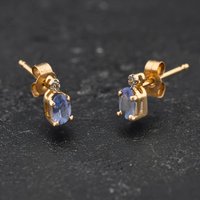 Second Hand Yellow Gold Tanzanite & Diamond Oval 5.5mm Stud Earrings 41174692