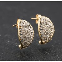 Second Hand 9ct Two Colour Gold 15mm Diamond Half Hoop Earrings 41174701