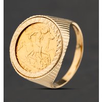 Second Hand 9ct Yellow Gold King Edward VII 1907 Half Sovereign Coin Ring 41201280BND