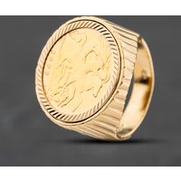 Second Hand 9ct Yellow Gold Edward VII 1908 Half Sovereign Coin Ring 41201291BND