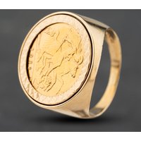Second Hand 9ct Yellow Gold Half Soverign Ring Mount Only Coin Ring 41201298 - paired with 47-01-1233