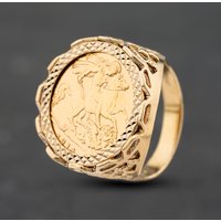 Second Hand 9ct Yellow Gold Half Sovereign Ring Mount Only Coin Ring 41201300 - paired with 47-01-1235