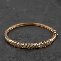 Second Hand 9ct Yellow Gold 0.85ct Brilliant Cut Diamond Set Three Row Hinged Bangle 41211470