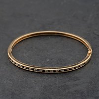 Second Hand 9ct Yellow Gold Sapphire & Diamond Channel Set Standard Hinged Bangle 41211466