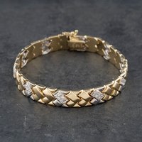 Second Hand 14ct Two Colour Gold Cubic Zirconia Set Woven Link 7.5 Inch Bracelet 41281450