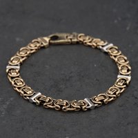 Second Hand 9ct Two Colour Gold Flat 8 Inch Byzantine Chain Bracelet 41282000