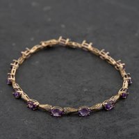 Second Hand 9ct Two Colour Gold Amethyst & 0.07ct Diamond Set 7.5 Inch Bracelet 41282011