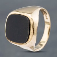 Second Hand Vintage 9ct Yellow Gold Onyx Large Cushion Signet Ring 41341698