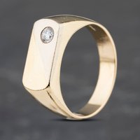 Second Hand 14ct Two Colour Gold Cubic Zirconia Oblong Signet Ring 41341714