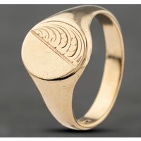 Second Hand 9ct Yellow Gold Oval Half Engraved Signet Ring 41342000