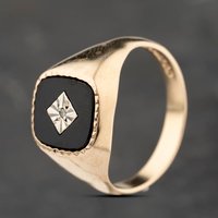 Second Hand 9ct Yellow Gold Onyx & Diamond Signet Ring 41342235