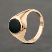 Second Hand 9ct Yellow Gold Bloodstone Oval Signet Ring 41342263