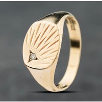 Second Hand 9ct Yellow Gold Diamond Set Patterned Signet Ring 41342336