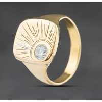 Second Hand 18ct Yellow Gold Diamond Sunray Signet Ring 41342506