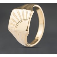 Second Hand 9ct Yellow Gold Sunray Signet Ring 41342517