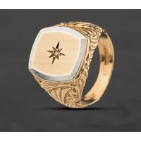 Second Hand 9ct Two Colour Gold Diamond Signet Ring 41342541