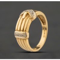 Second Hand 9ct Yellow Gold 0.05ct Diamond Buckle Ring 41342546